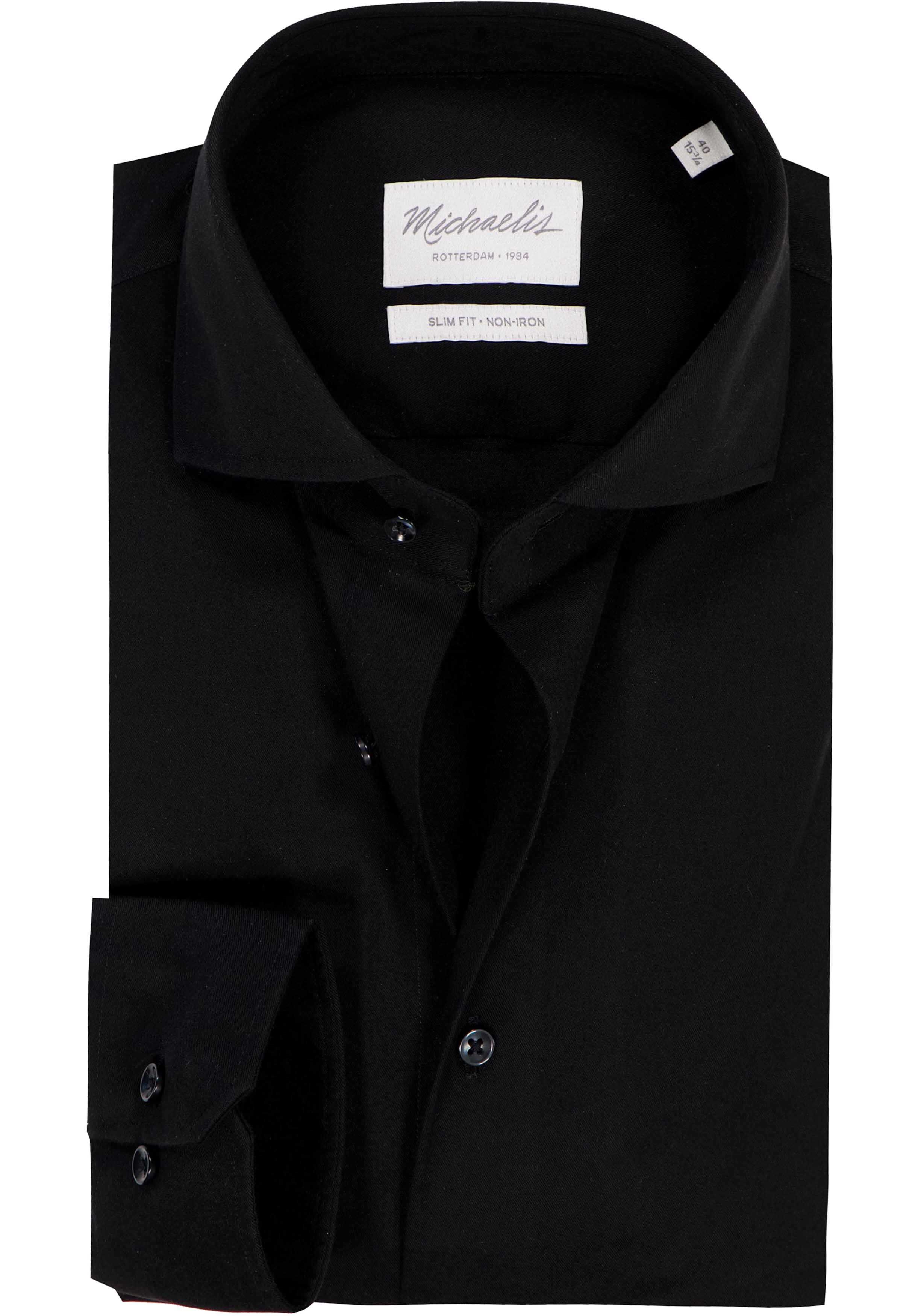 Michaelis slim fit overhemd, twill, zwart